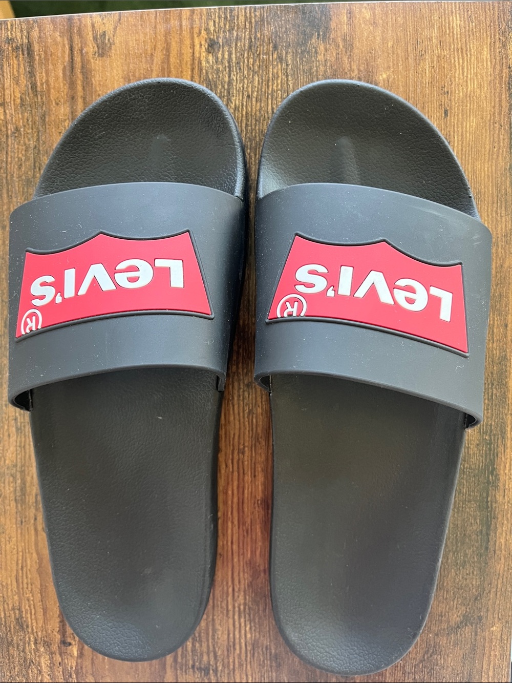 Levi's Black Slides with Red Logo Panels
